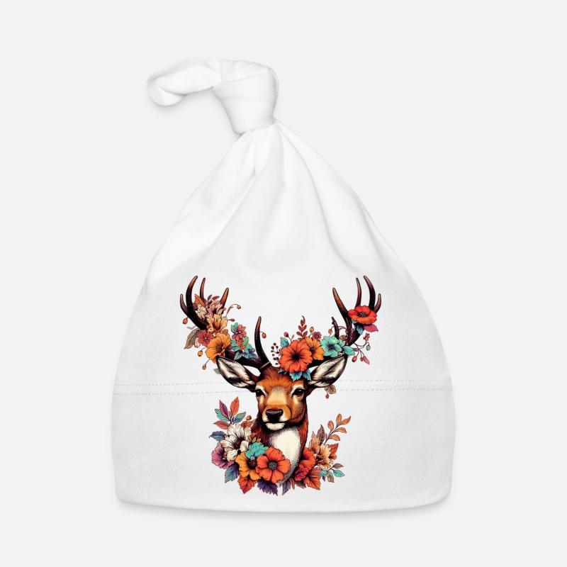 Hirsch mit Blumen Baby Bio-Mütze
