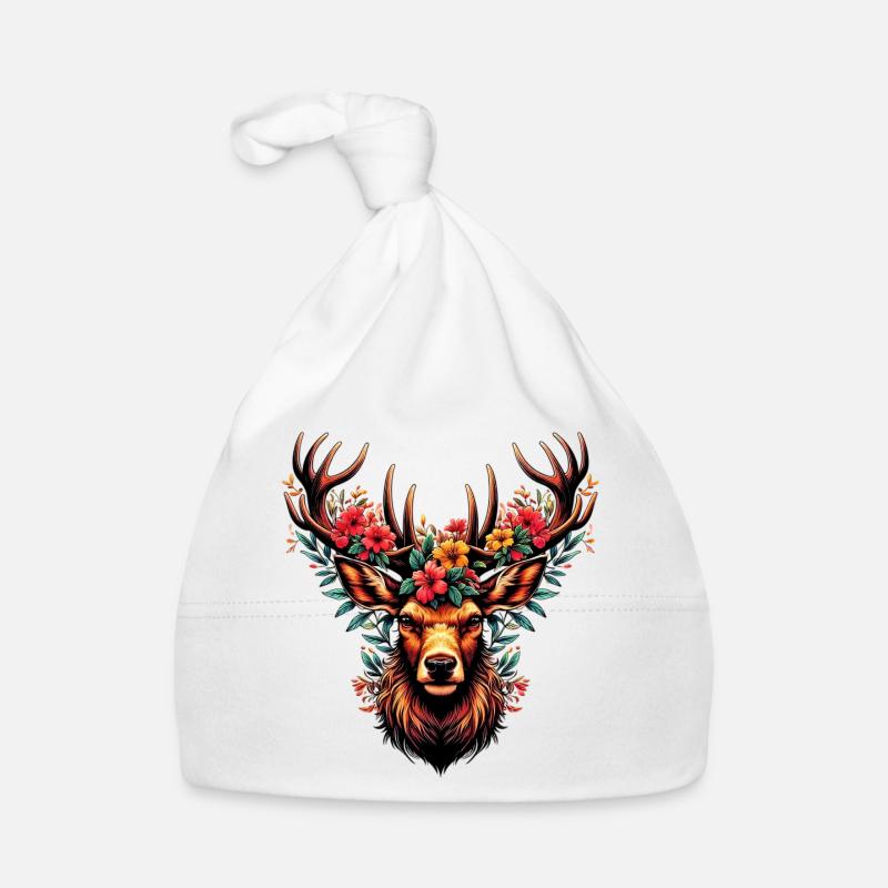 Cerf avec des fleurs Bonnet bio Bébé