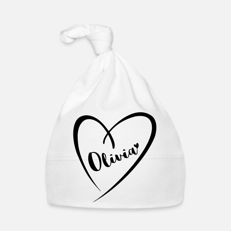 Olivia surname first name in heart frame Organic Baby Cap