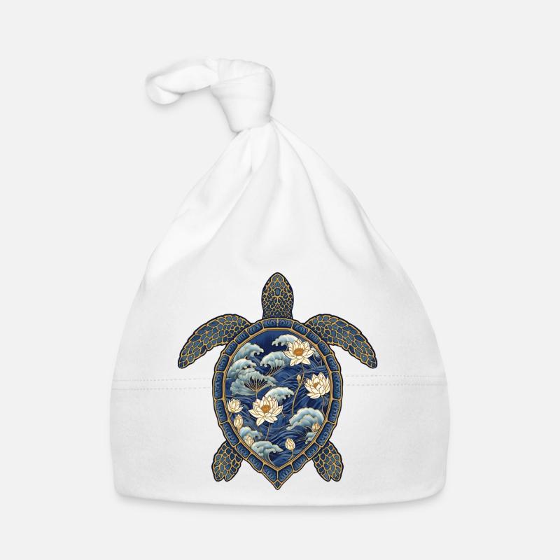 Turtle Porcelain Pattern - Lotus & Waves Organic Baby Cap