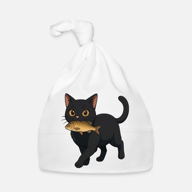 Chat avec poisson Illustration Design Bonnet bio Bébé