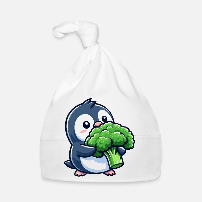 Funny Penguin with Broccoli Vegetables Vegan Comic Organic Baby Cap