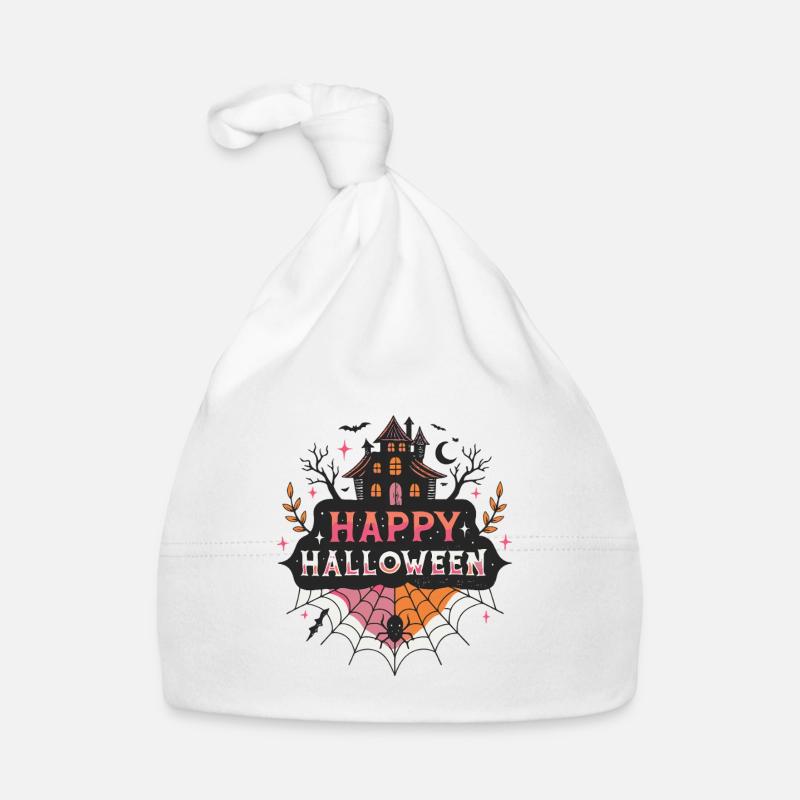 Halloween Haunted House & Spider Organic Baby Cap