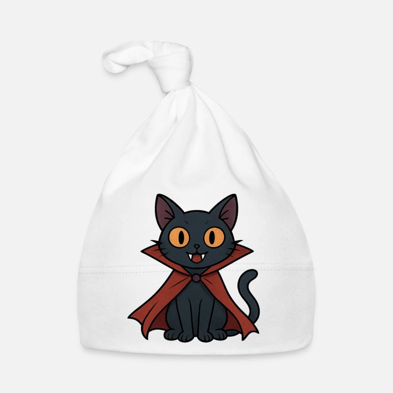 Vampire kitten in cape black cat - Organic Baby Cap - white