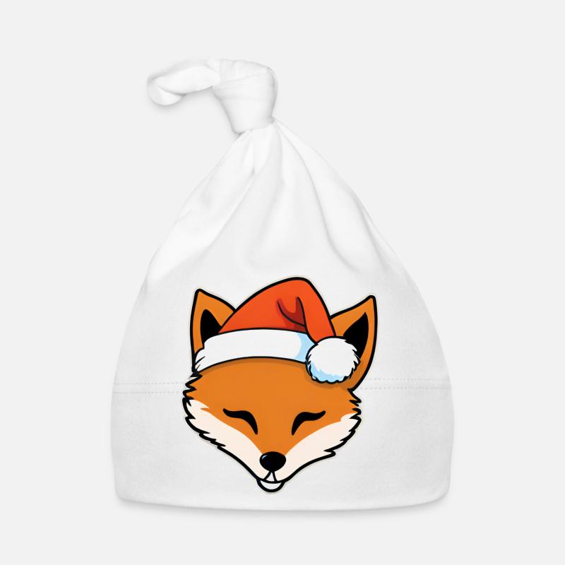 Fox with Santa Hat Graphic - Organic Baby Cap - white