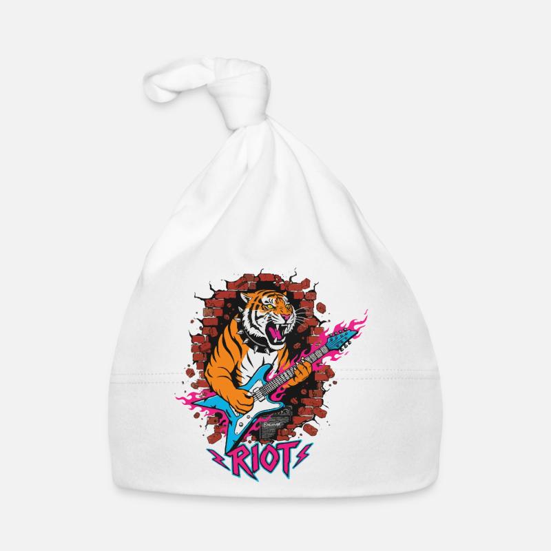 Tiger with guitar against rubble wall Organic Baby Cap