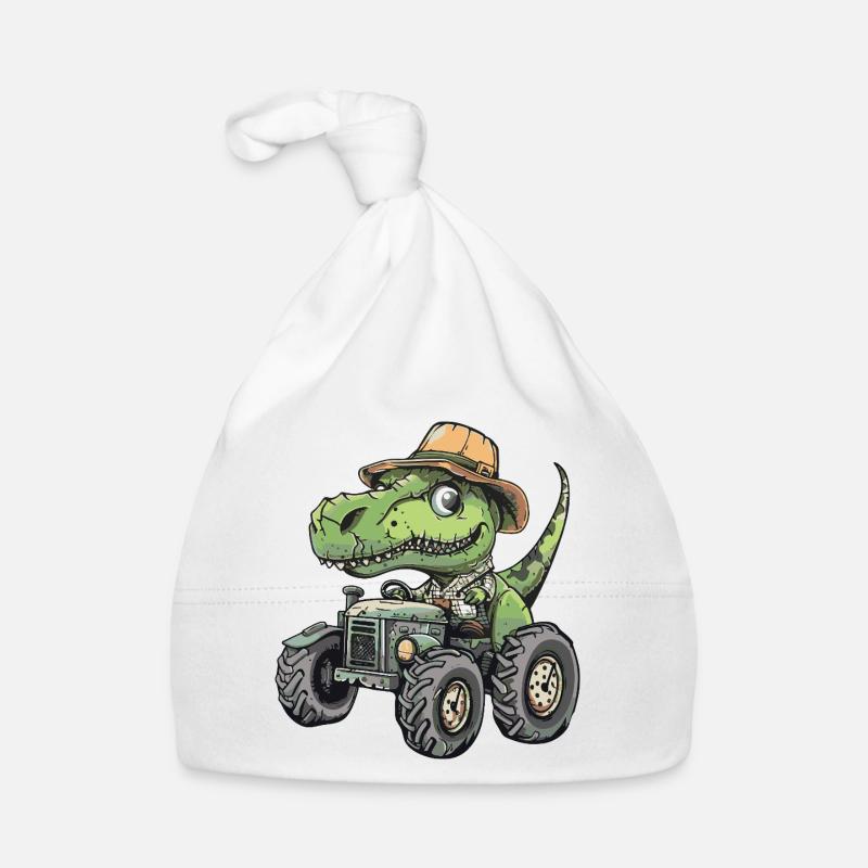 Dinosaurier T-Rex Traktor Farmer - Baby Bio-Mütze - Weiß