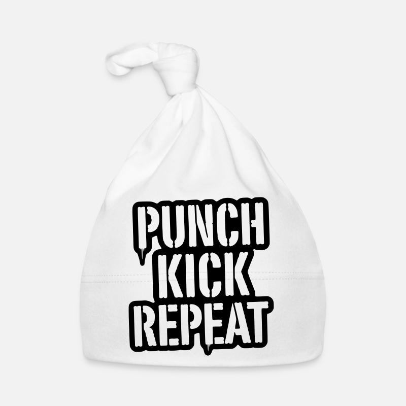 Punch, Kick, Repeat Schriftzug - Kickboxen  Baby Bio-Mütze