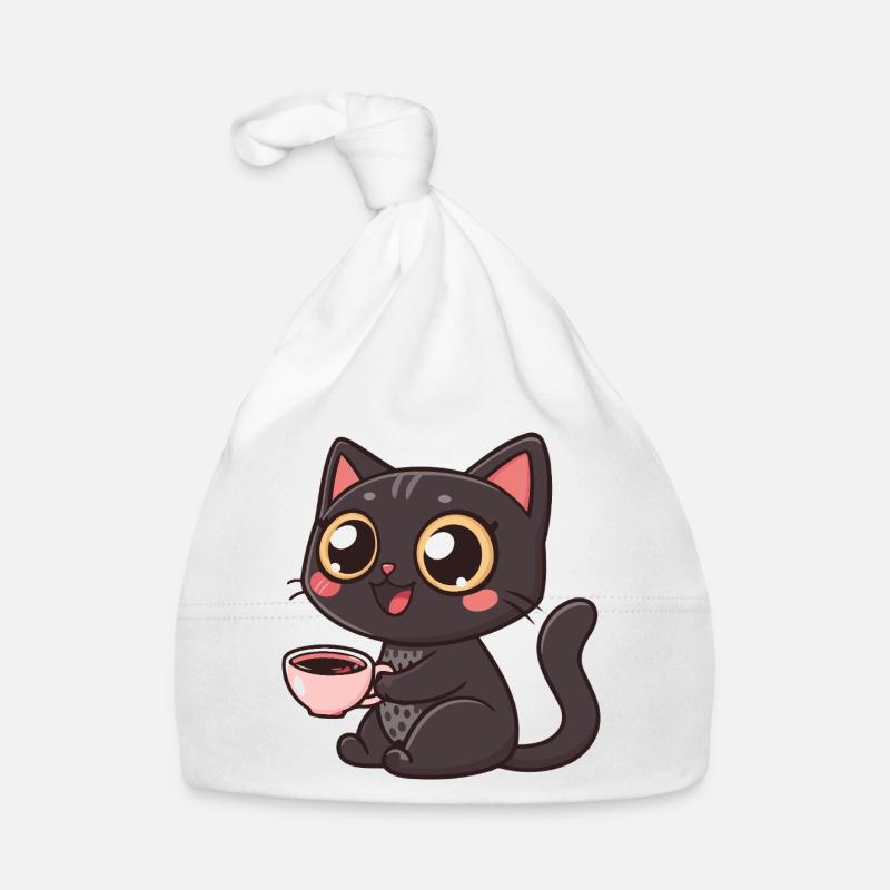 Kawaii Café mit schwarzer Katze Baby Bio-Mütze