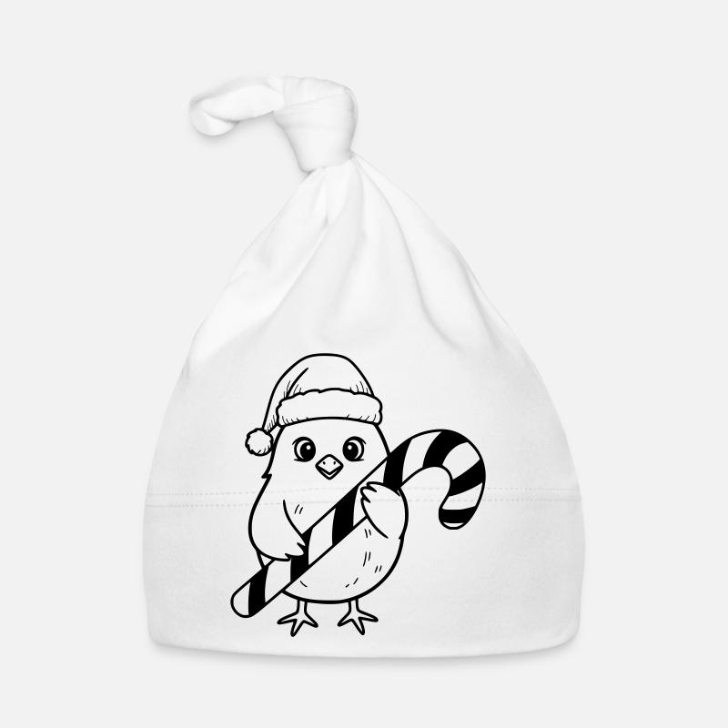 Oiseau de Noël mignon avec illustration de canne d’orge d’orge Bonnet bio Bébé