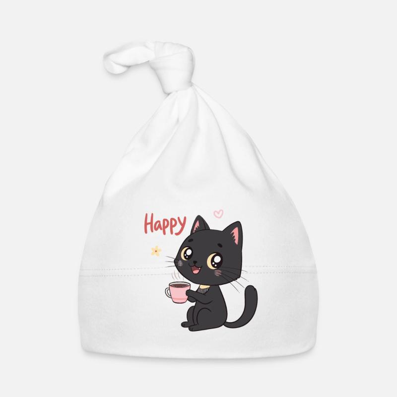 Black Cat Smiling Sweet Coffee Organic Baby Cap