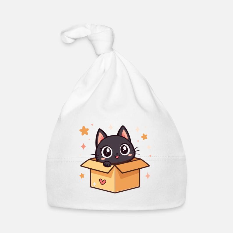 Chat noir mignon dans une boîte Bonnet bio Bébé