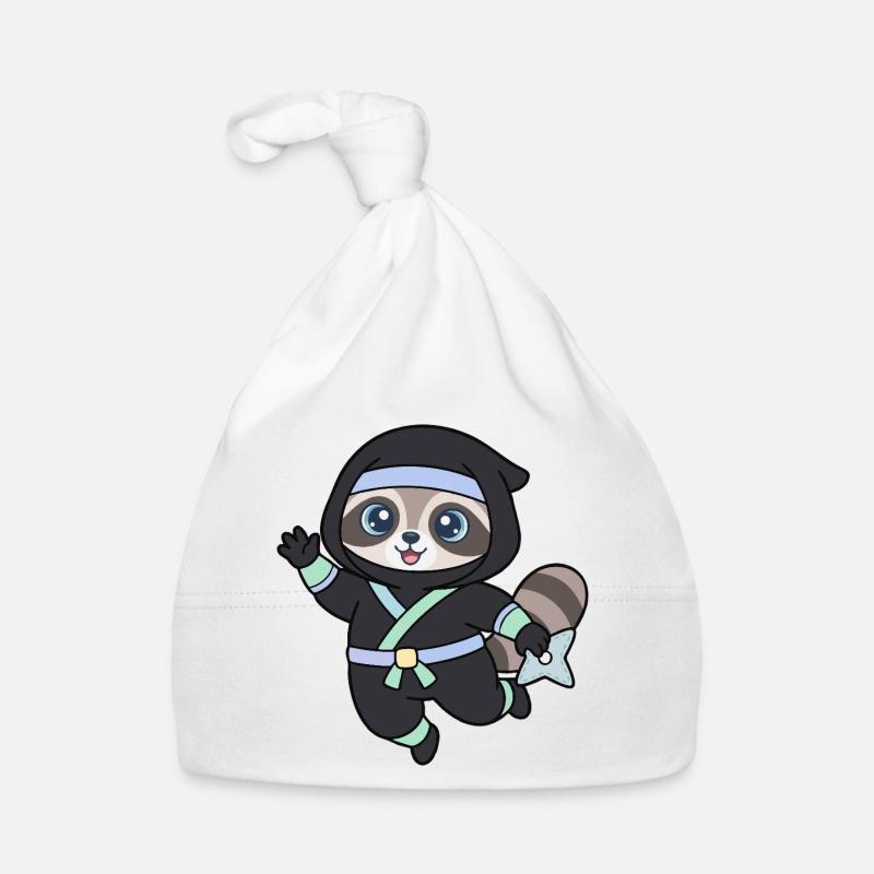 Raton laveur ninja en tenue de ninja - Bonnet bio Bébé - blanc