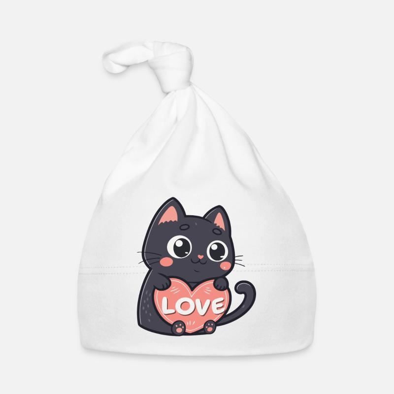 Black Cat Cuddle Heart Love Organic Baby Cap