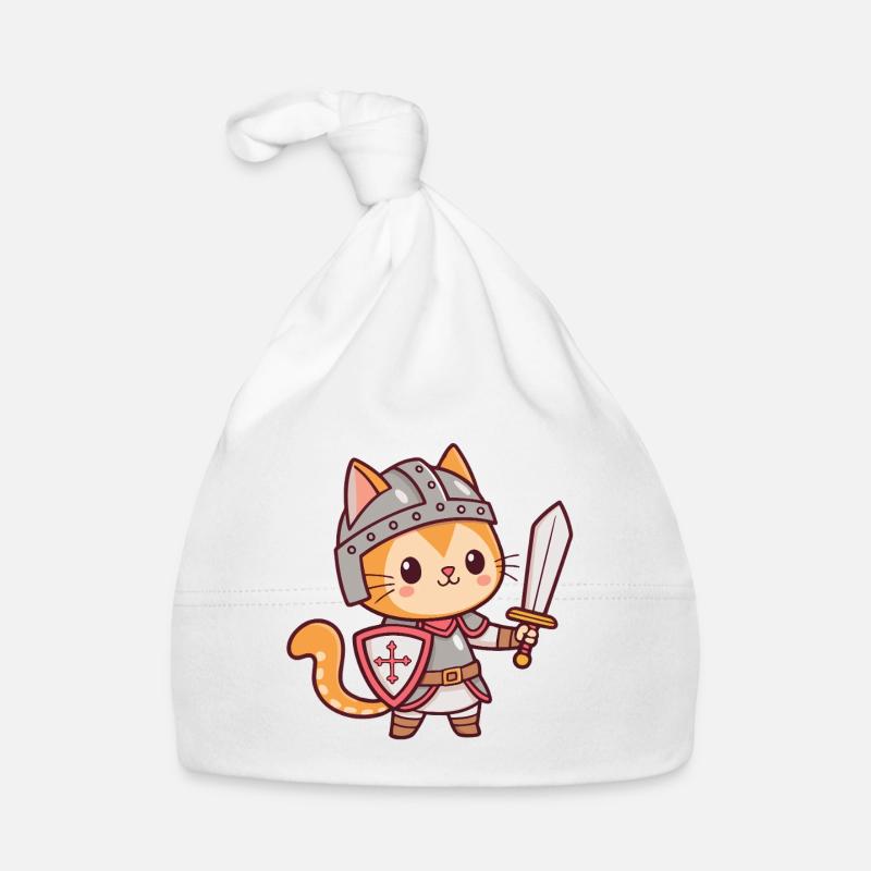 Kawaii Knight Cat with Sword Organic Baby Cap
