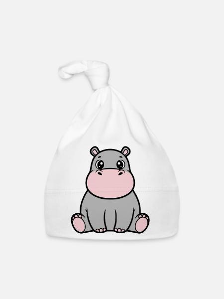 Süßes Baby Nilpferd Sitzend Kawaii - Baby Bio-Mütze - Weiß - Vorne