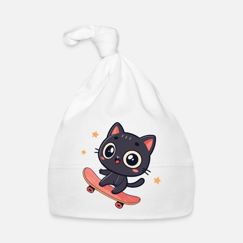 Kawaii Cat on Skateboard Organic Baby Cap