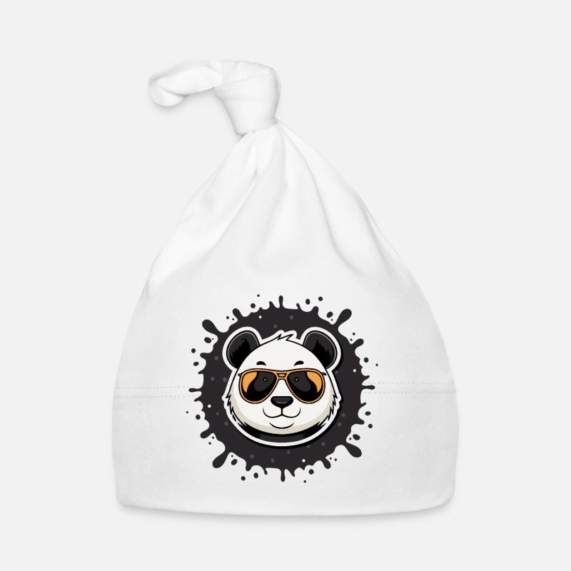 Panda chic lunettes orange splash - Bonnet bio Bébé - blanc