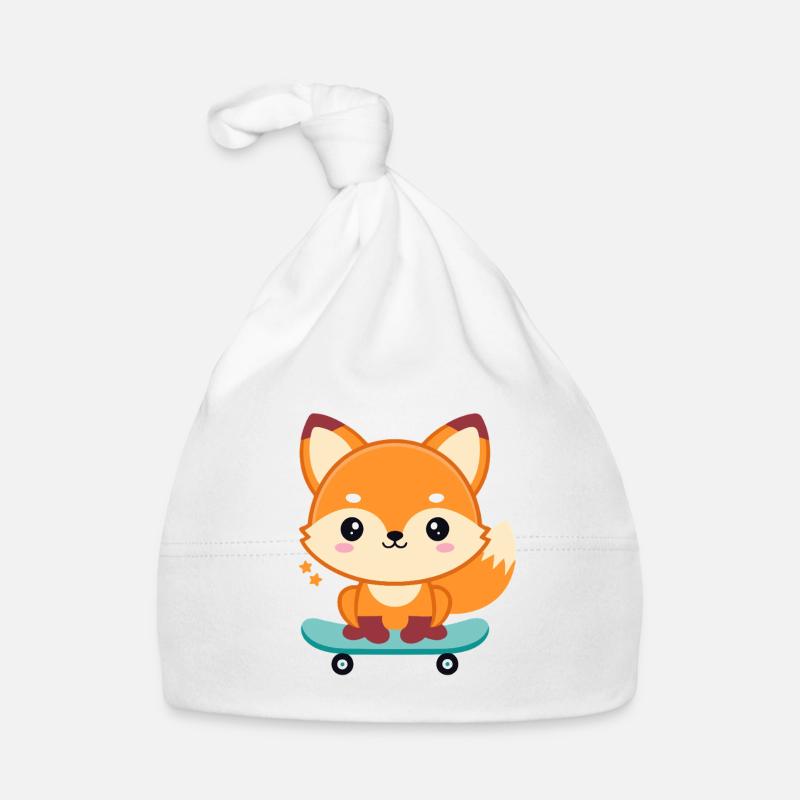 Fox on a cheerful skateboard Organic Baby Cap