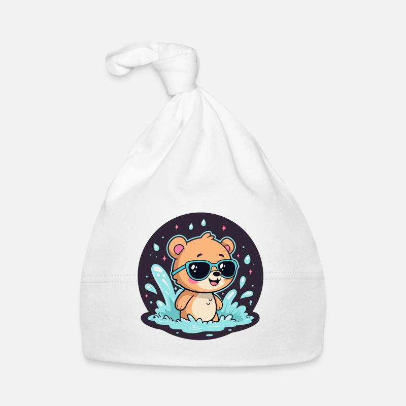Chic surfer bear with blue glasses Organic Baby Cap