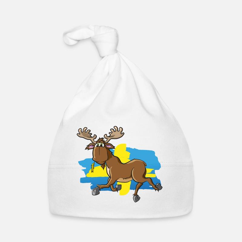 Drôle d’orignal avec le drapeau de la Suède - Bonnet bio Bébé - blanc