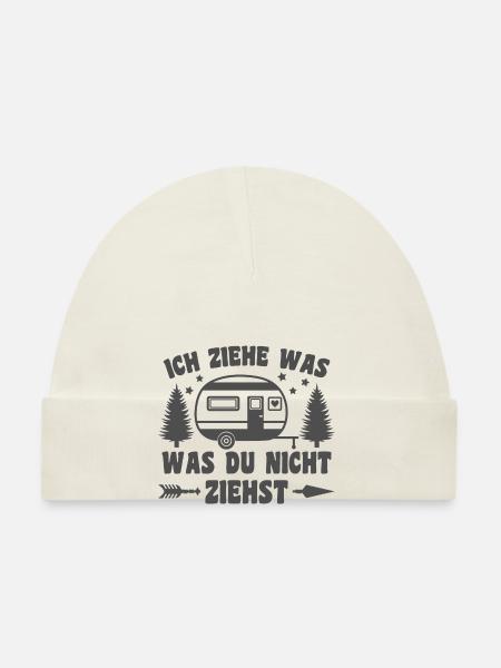 Ich ziehe was was du nicht ziehst Wohnwagen Camper - Baby Bio-Mütze - Weiß - Vorne
