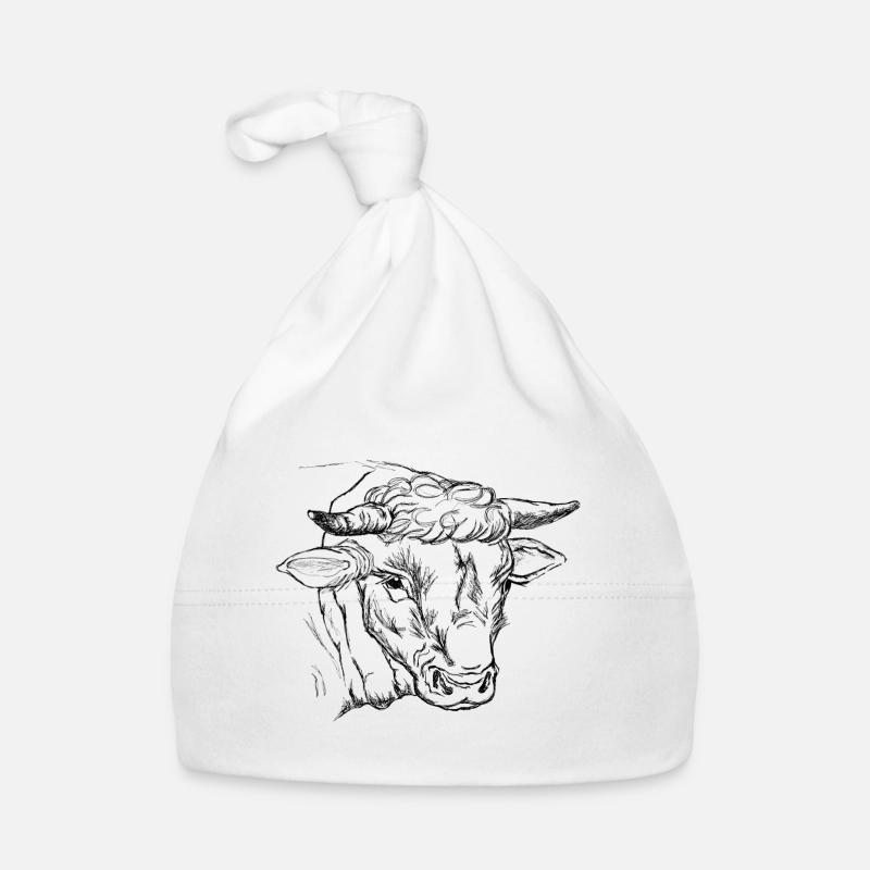 tête de taureau - Bonnet bio Bébé - blanc