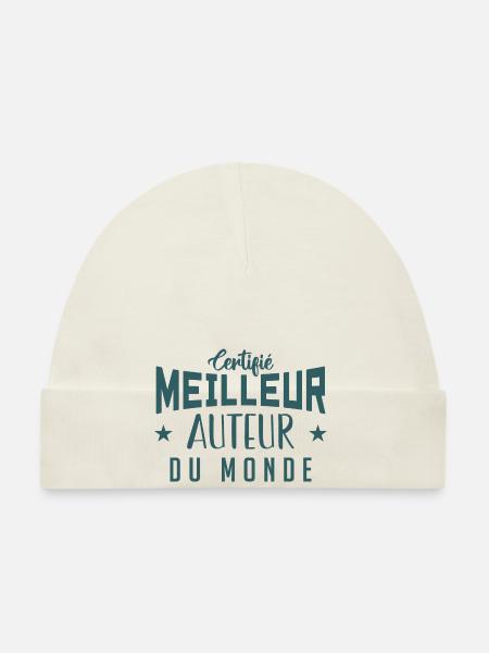 Certifié le meilleur Auteur du monde - Bonnet bio Bébé - blanc - Devant