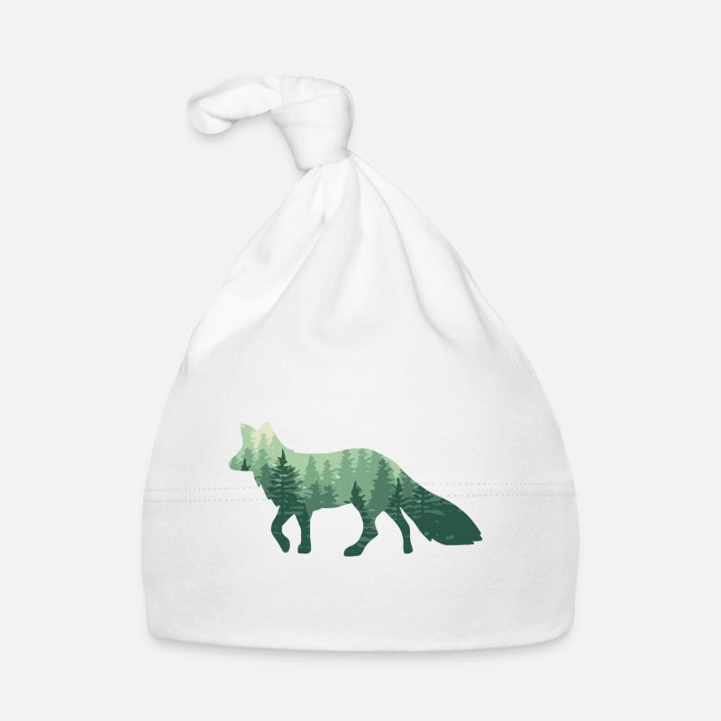 Renard forêt / renard avec forêt - Bonnet bio Bébé - blanc