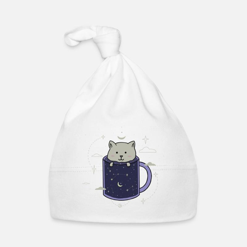 Cat in a Galaxy cup - Organic Baby Cap - white