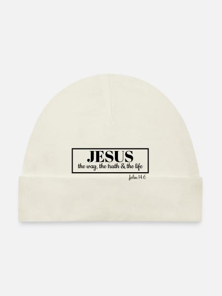 Johannes 14: 6 Bibelvers Jesus ist der Weg, auf dem die Wahrheit lebt - Baby Bio-Mütze - Weiß - Vorne