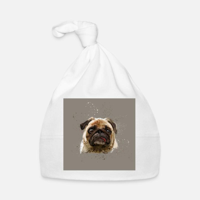 Pug Watercolour artwork - Organic Baby Cap - white