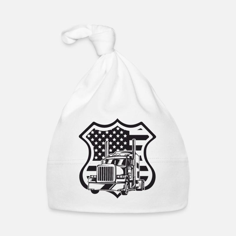 Camion USA - camion americain drapeau américain - Bonnet bio Bébé - blanc