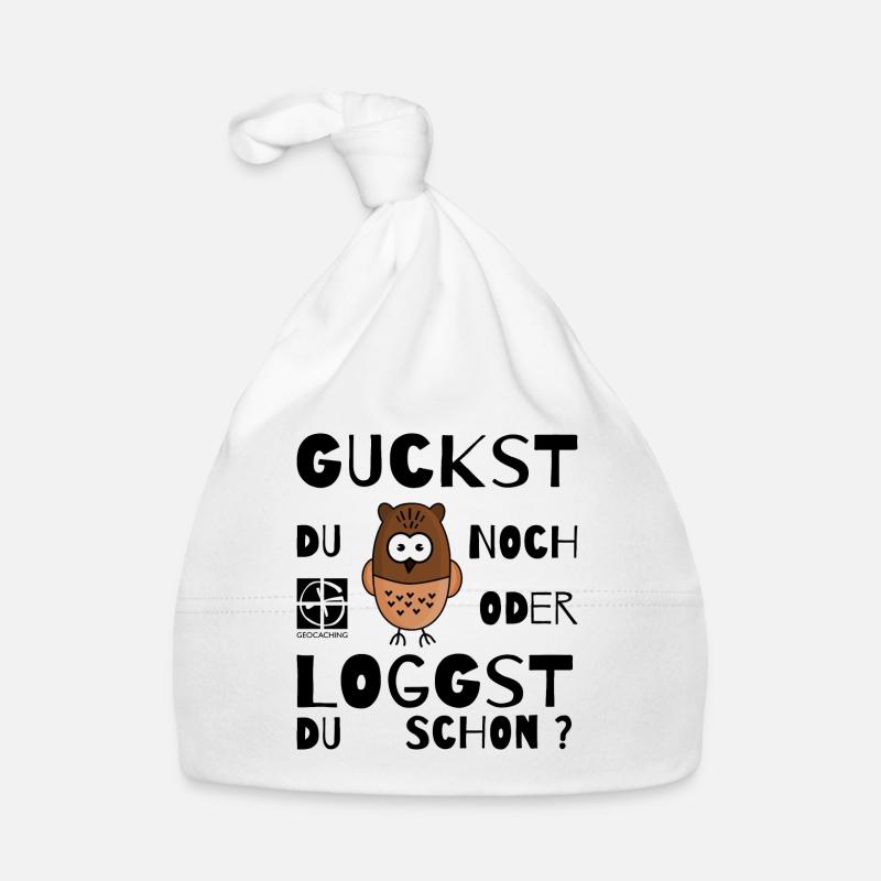 GEOCACHING - Guckst Du noch oder loggst du schon ? - Baby Bio-Mütze - Weiß