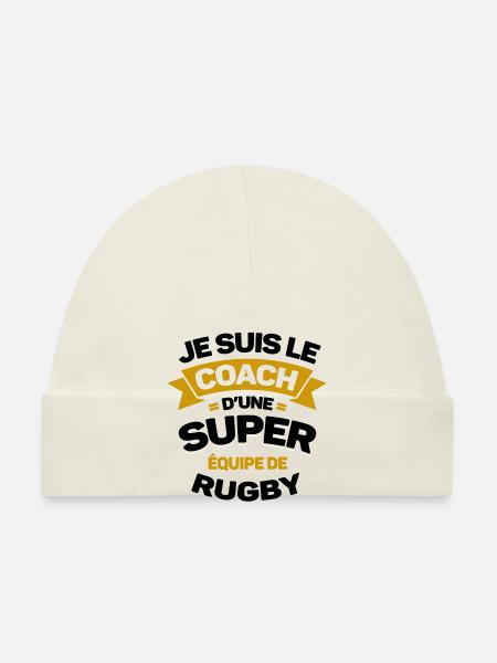 COACH D'UNE SUPER ÉQUIPE DE RUGBY - Bonnet bio Bébé - blanc - Devant