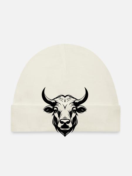 Bull Horns Head Silhouette - Organic Baby Cap - white - Front