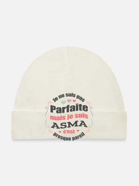 ASMA PARFAITE - PRENOM ASMA - Bonnet bio Bébé - blanc - Devant