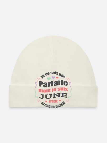 JUNE PARFAITE - PRENOM JUNE - Bonnet bio Bébé - blanc - Devant