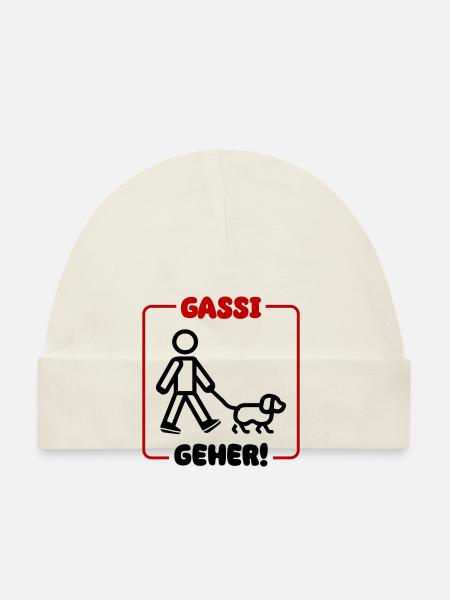 Gassi Gehen Hund - Baby Bio-Mütze - Weiß - Vorne