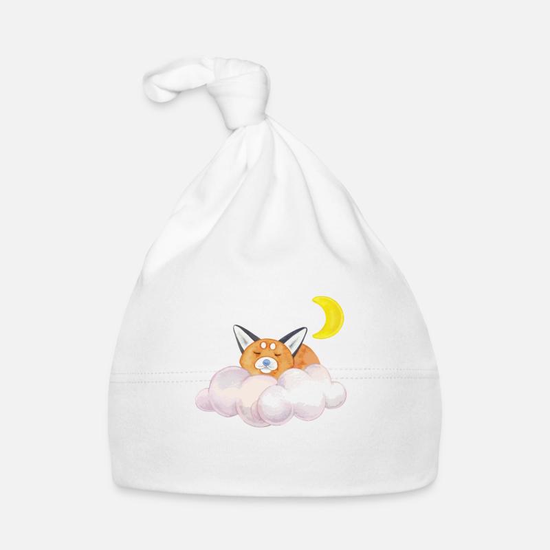 Sleeping cat cloud moon night gift - Organic Baby Cap - white