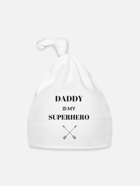 DADDY IS MY SUPERHERO / ARROW - Organic Baby Cap - white - Front