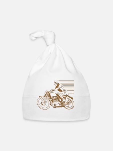 vintage motorcyle - Oldtimer Motorrad - Baby Bio-Mütze - Weiß - Vorne