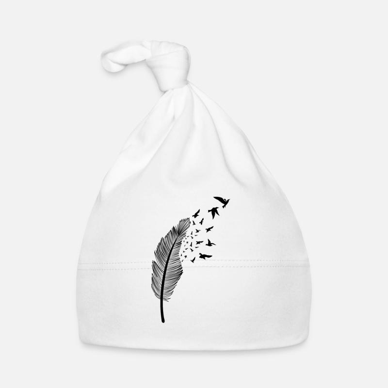 Feder und Vogel - Baby Bio-Mütze - Weiß