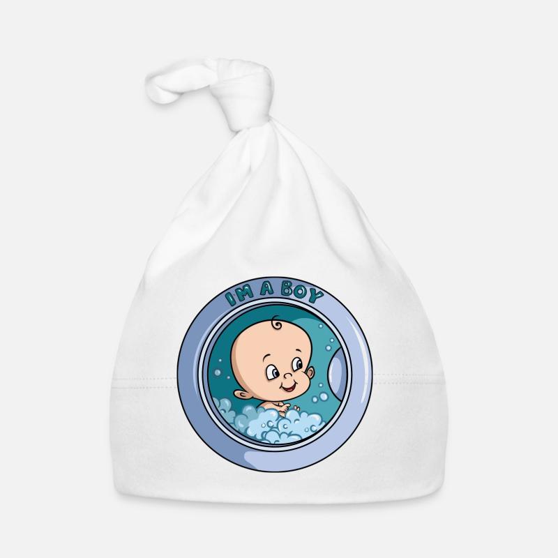 I am a boy - washing machine - Organic Baby Cap - white
