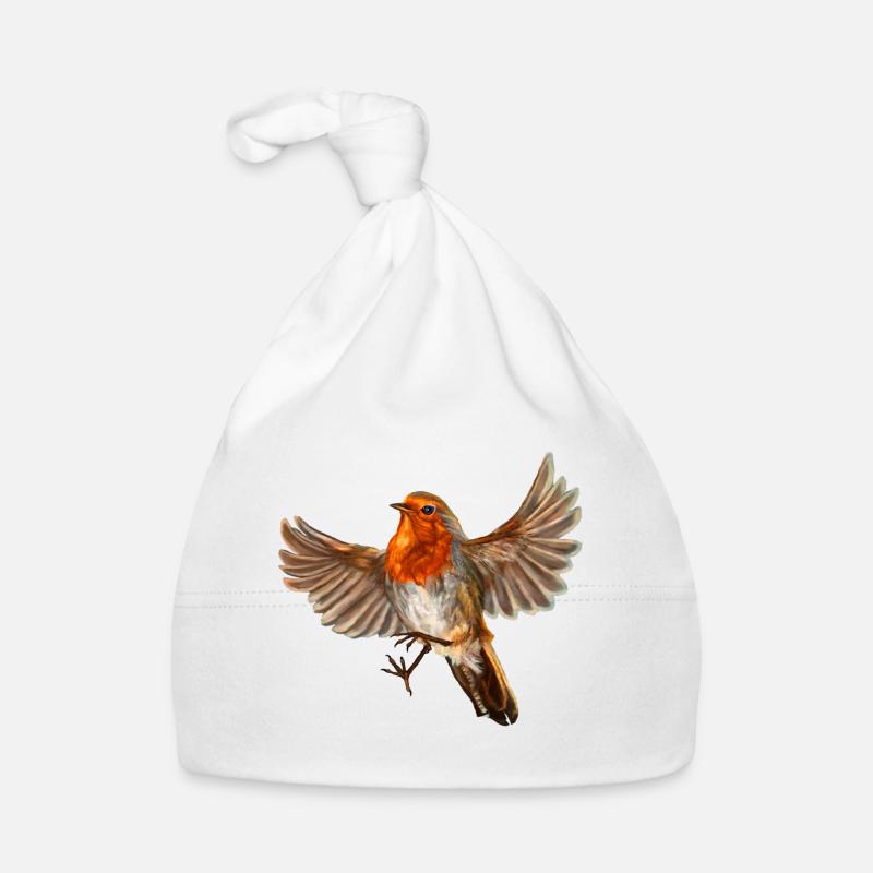 robin bird - Organic Baby Cap - white