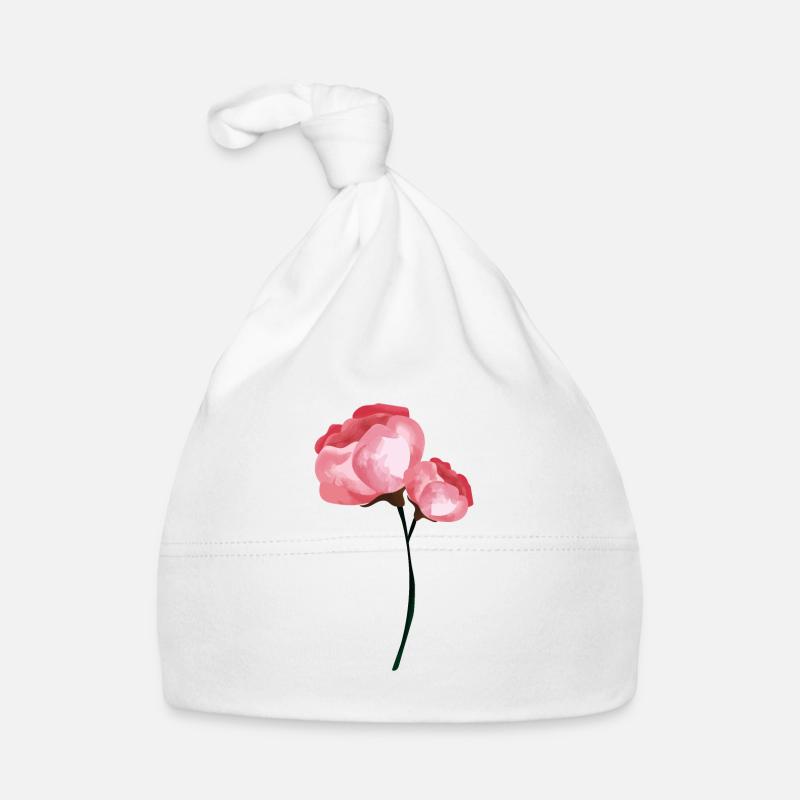 Fleur Printemps Pivoine Rose - Idée cadeau - Bonnet bio Bébé - blanc