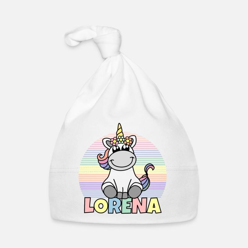 Lorena Einhorn Name - Baby Bio-Mütze - Weiß