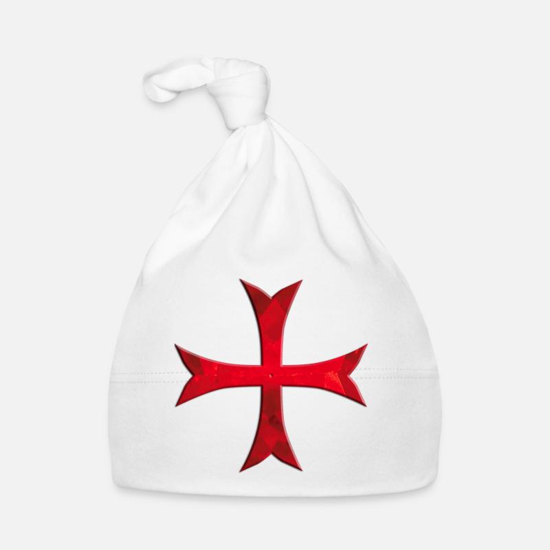 Croix de Templar simplement rouge - Bonnet bio Bébé - blanc
