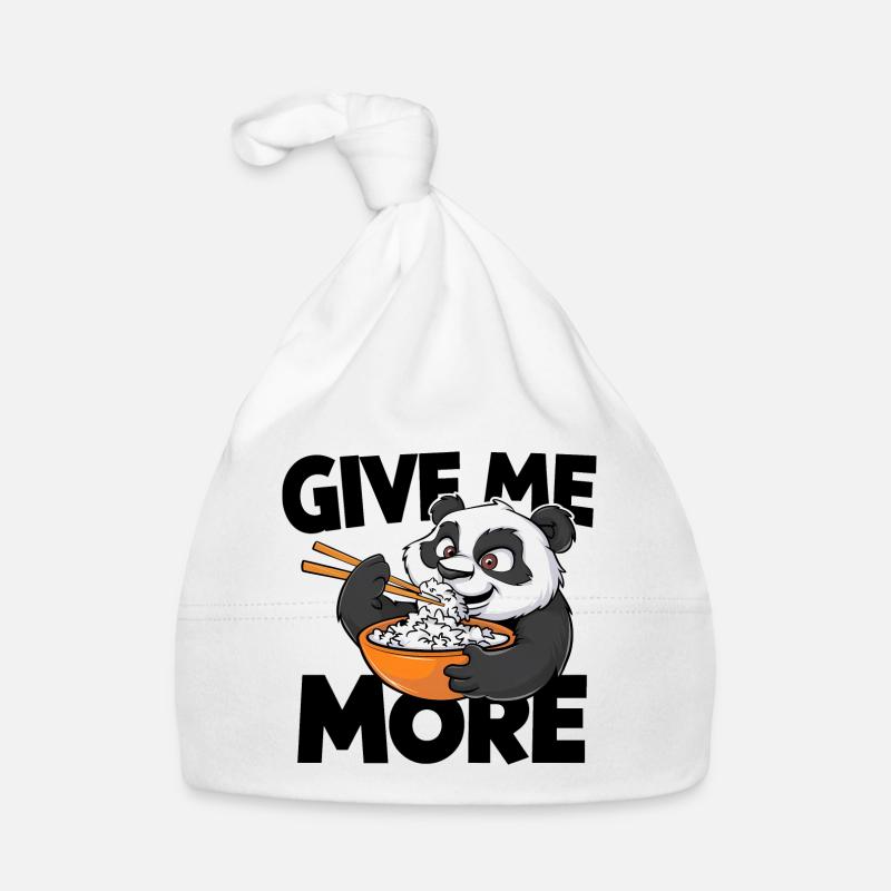 Panda mangeant du riz - Bonnet bio Bébé - blanc