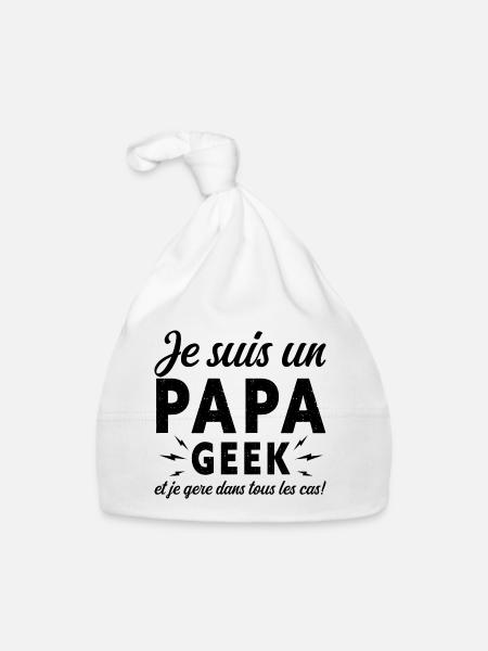 Papa GEEK - Bonnet bio Bébé - blanc - Devant